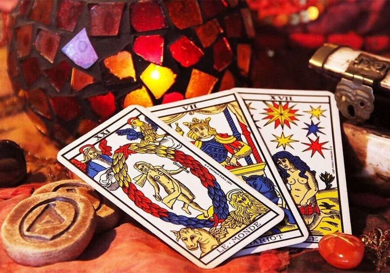 Tarot cards spread on a table